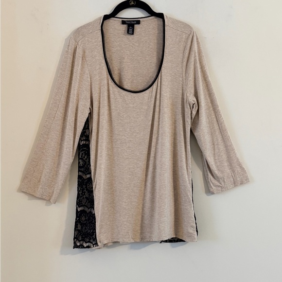 White House Black Market Beige and Black Lace Long Sleeve Top Size XL - Picture 3 of 12